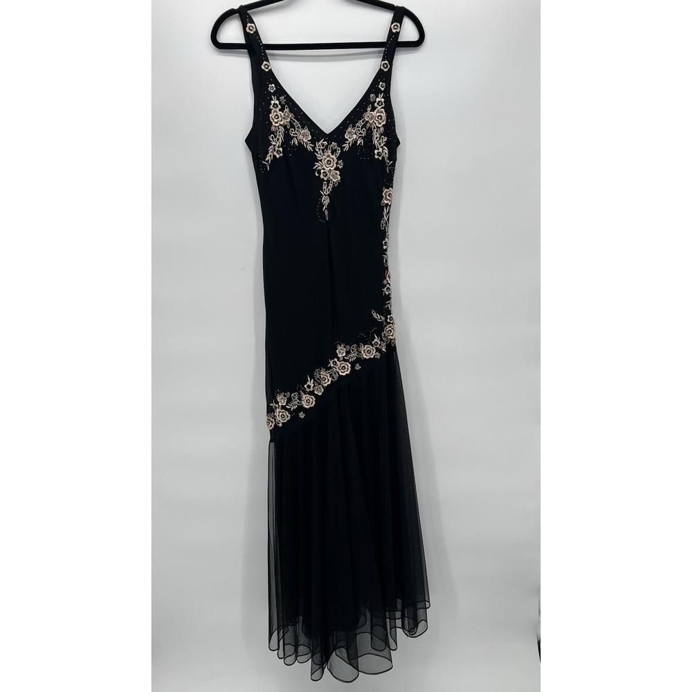 R&M Richards Y2K black fairycore embroidered maxi dress whimsigoth prom gown 12